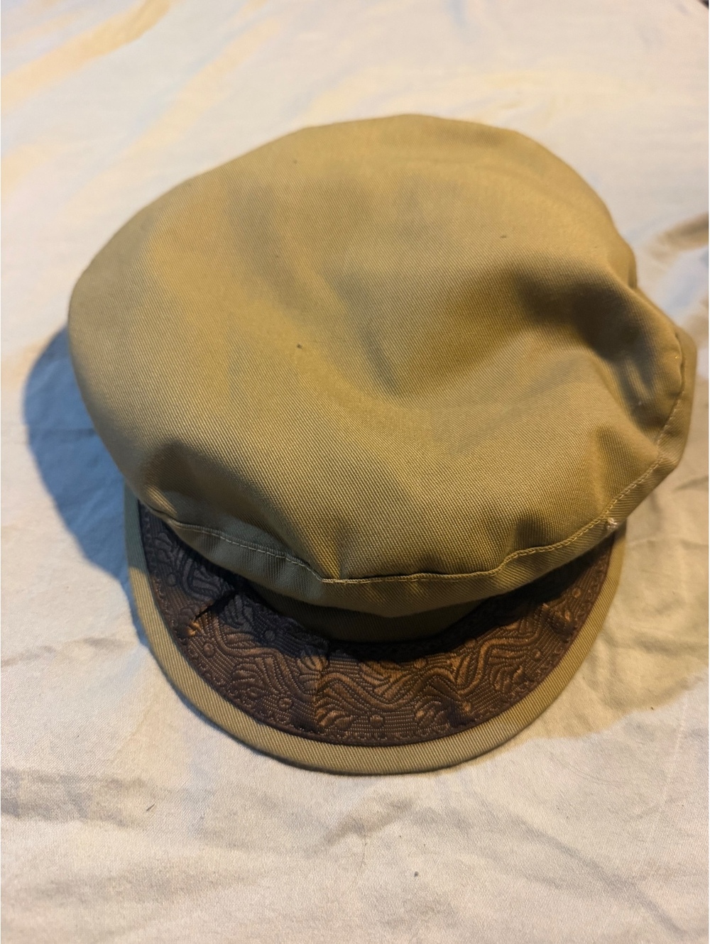 Vintage Tan Flat Cap with Brown Embroidered Brim